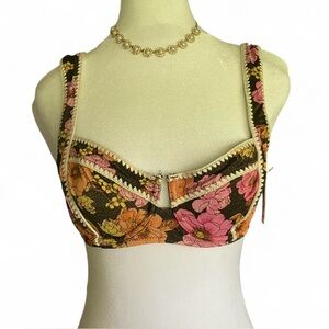 NWT Victoria's Secret Swim Floral Crochet Trim Bikini Top Womens‎ Size 34C